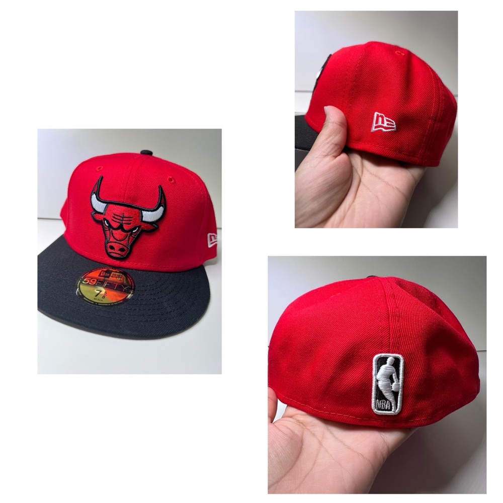 NEW ERA CHICAGO BULLS MENS RED 2T 59FIFTY FITTED HAT SIZE 7 5/8